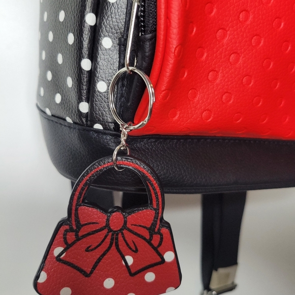 Disney Minnie Mouse Black & Red Polka Dot Bow Tie Small Backpack Purse NWT - Picture 4 of 12
